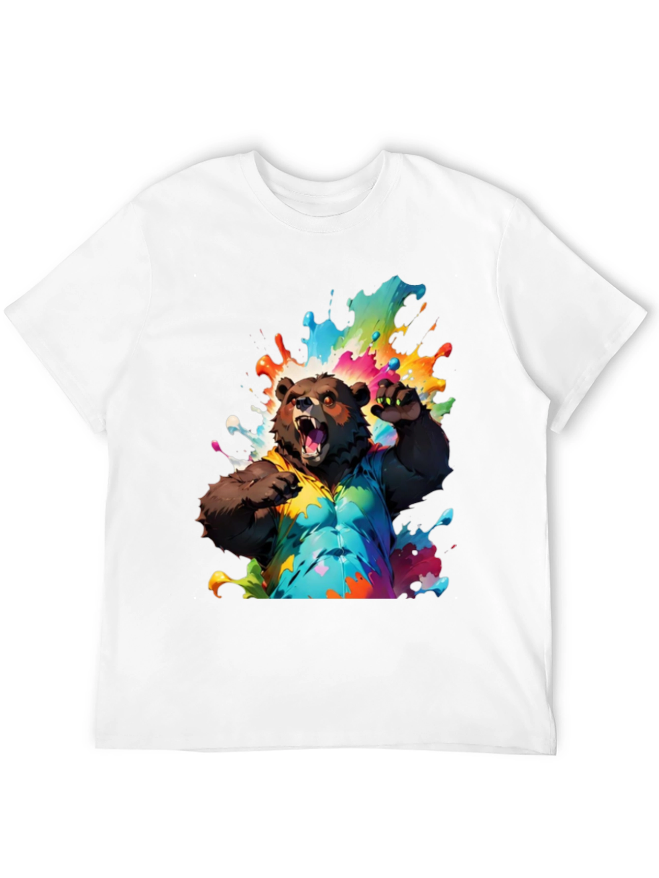 Bear in Paint Splatter T-Shirt - Mens Black Tee