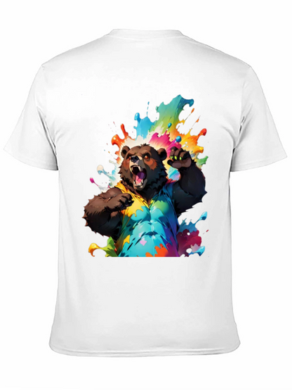 Bear in Paint Splatter T-Shirt - Mens Black Tee