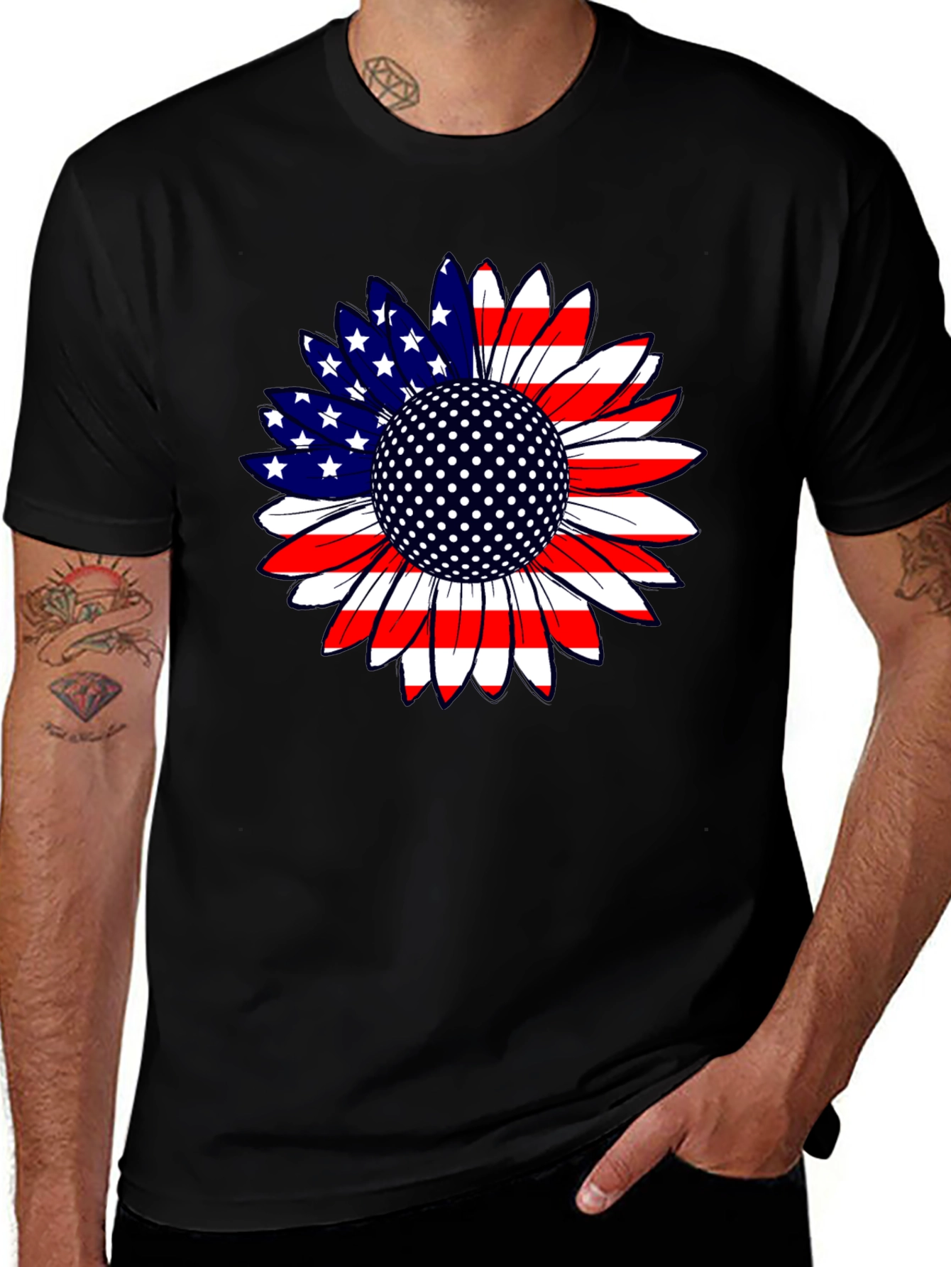 American Flag Sunflower Golf Ball T-Shirt