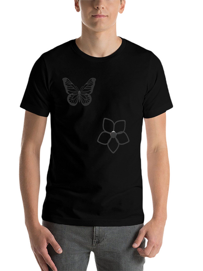 Black Graphic Tee - Butterfly & Flower Print