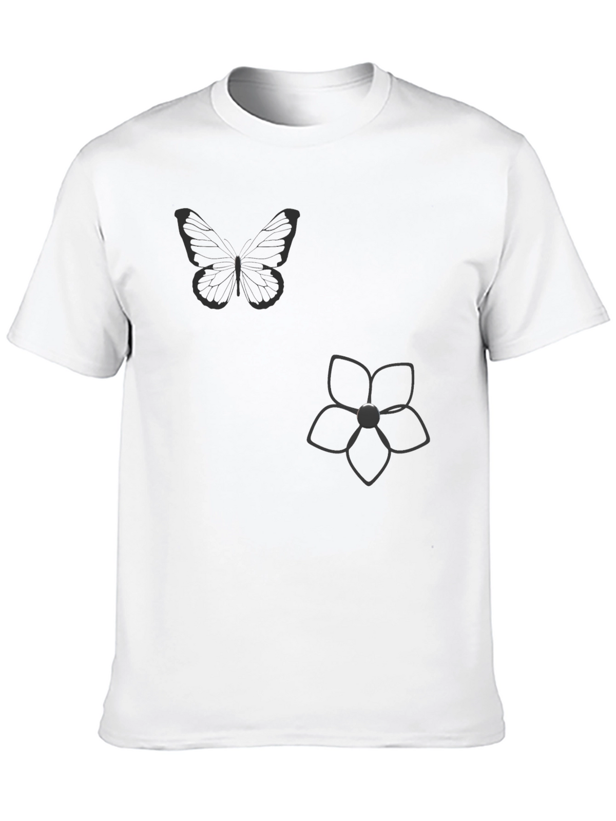 Black Graphic Tee - Butterfly & Flower Print