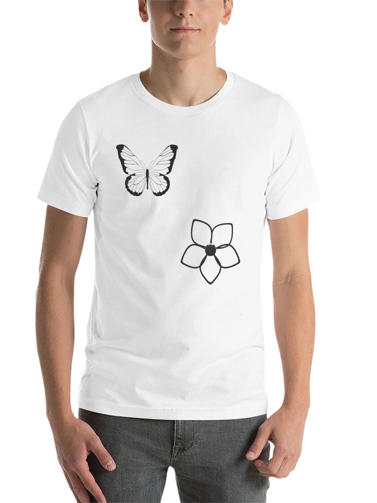 Black Graphic Tee - Butterfly & Flower Print