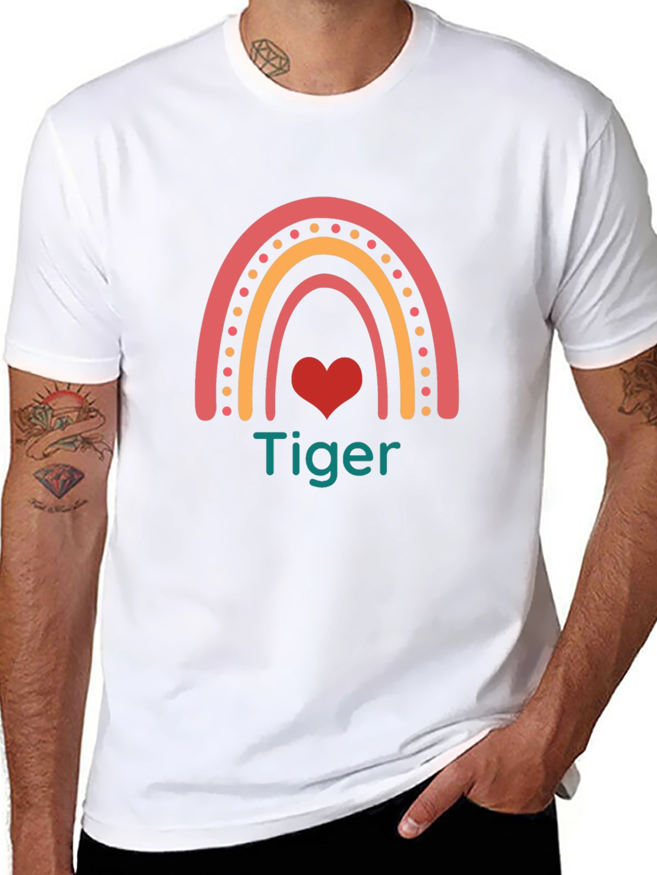 Tiger Rainbow Heart Graphic Tee - Cute & Stylish