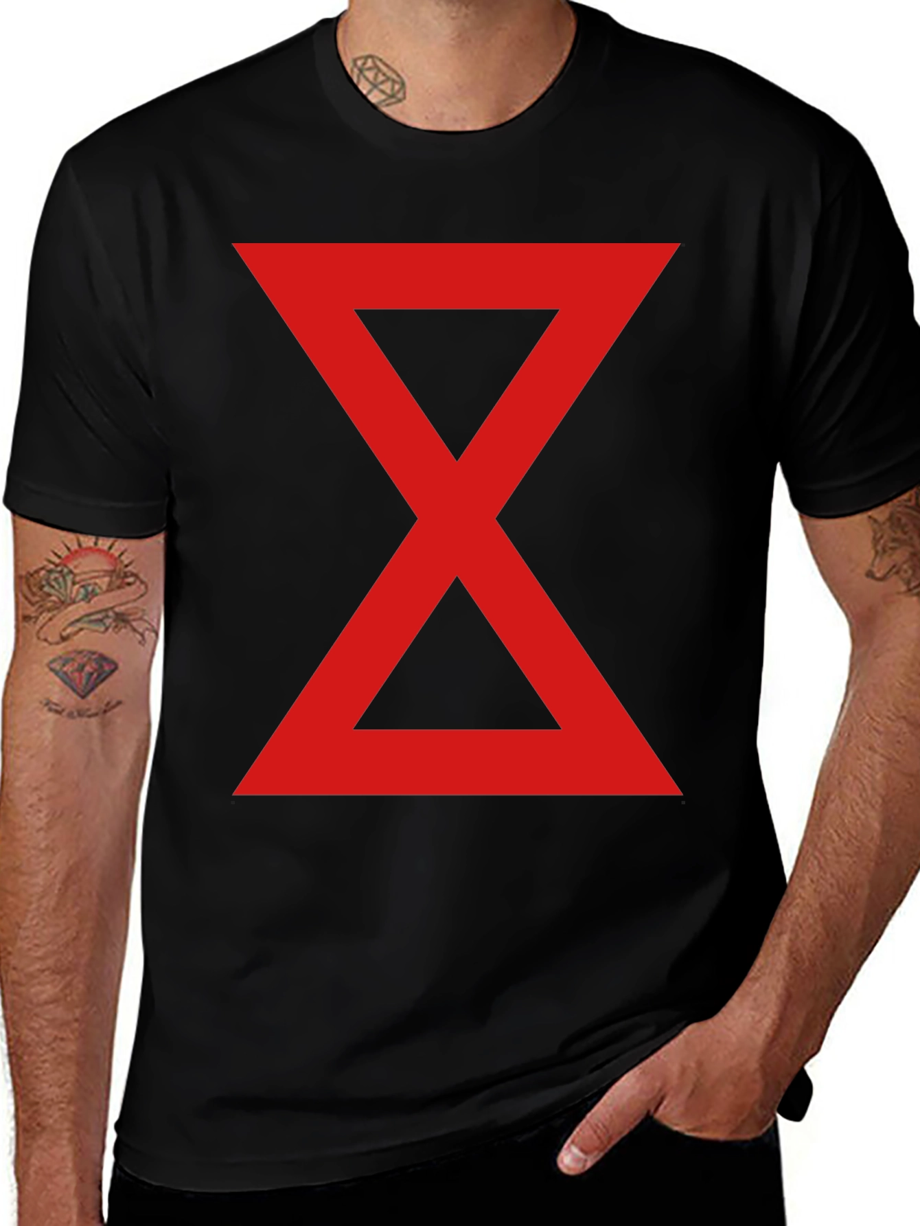 Red Hourglass Graphic Print Black T-Shirt