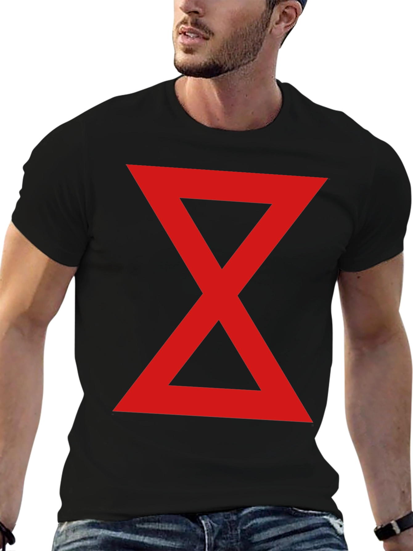 Red Hourglass Graphic Print Black T-Shirt