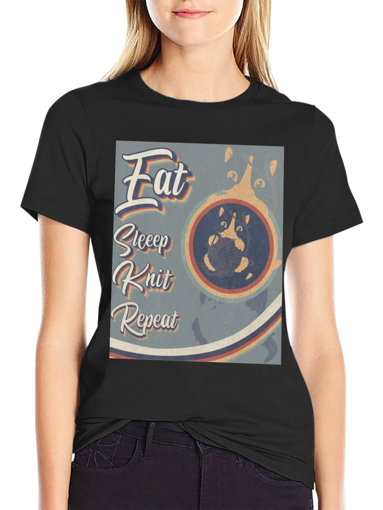 Eat Sleep Knit Repeat T-Shirt - Cat Lover Tee