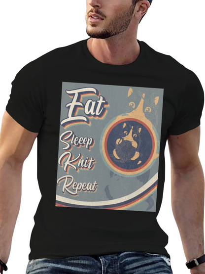 Eat Sleep Knit Repeat T-Shirt - Cat Lover Tee