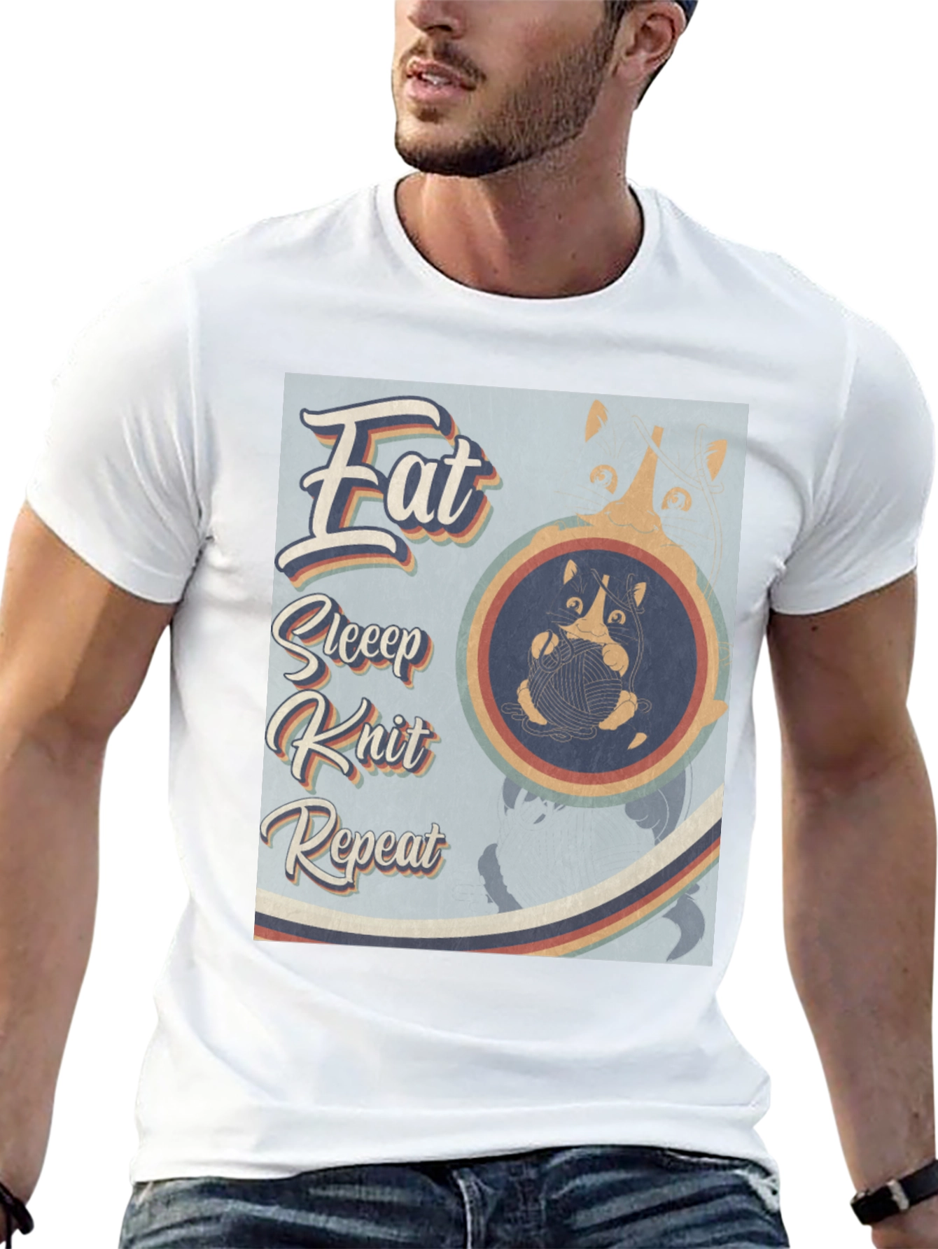 Eat Sleep Knit Repeat T-Shirt - Cat Lover Tee