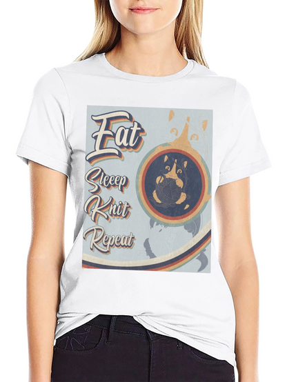 Eat Sleep Knit Repeat T-Shirt - Cat Lover Tee