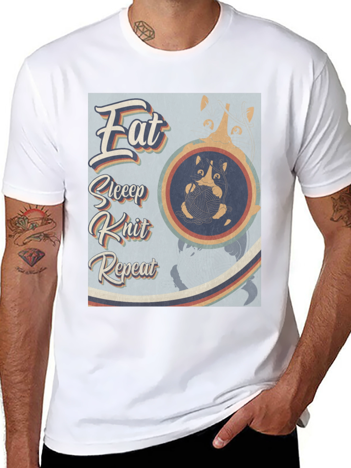Eat Sleep Knit Repeat T-Shirt - Cat Lover Tee