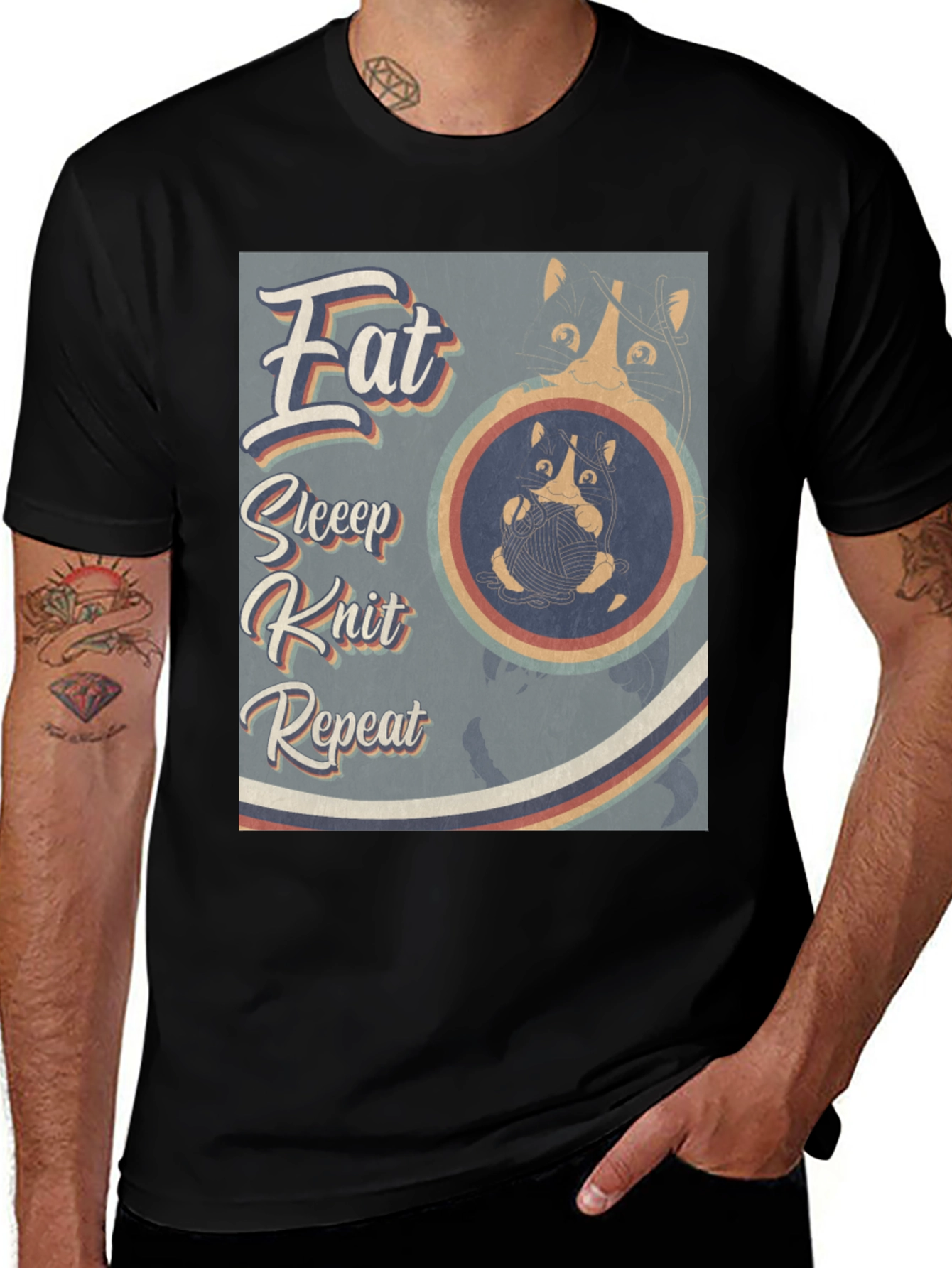Eat Sleep Knit Repeat T-Shirt - Cat Lover Tee