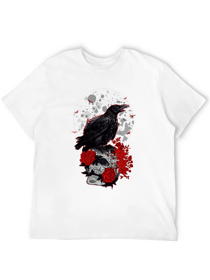 Raven Skull Moon Graphic Tee - Gothic Style