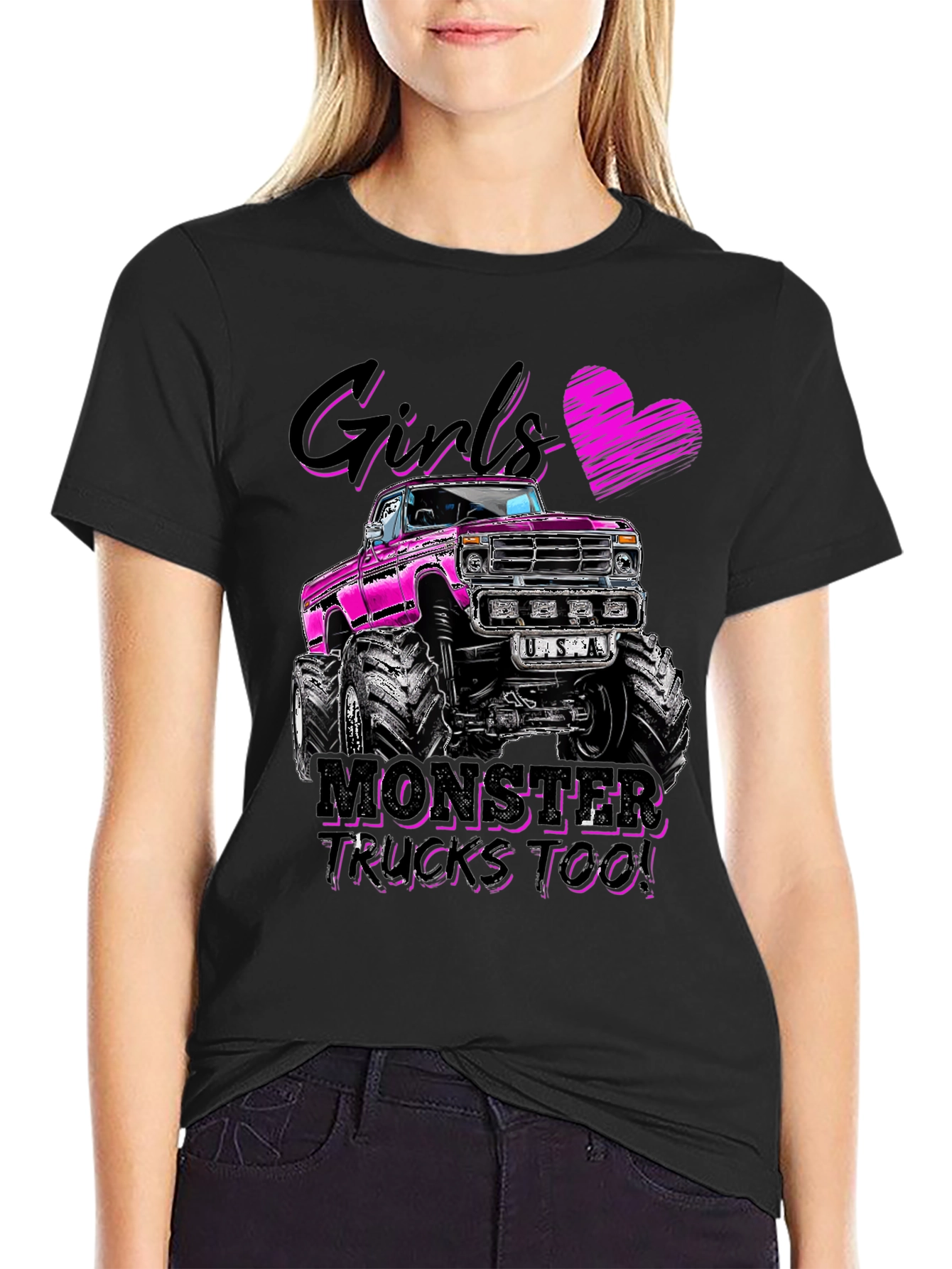 Girls Monster Trucks Too! Graphic Tee