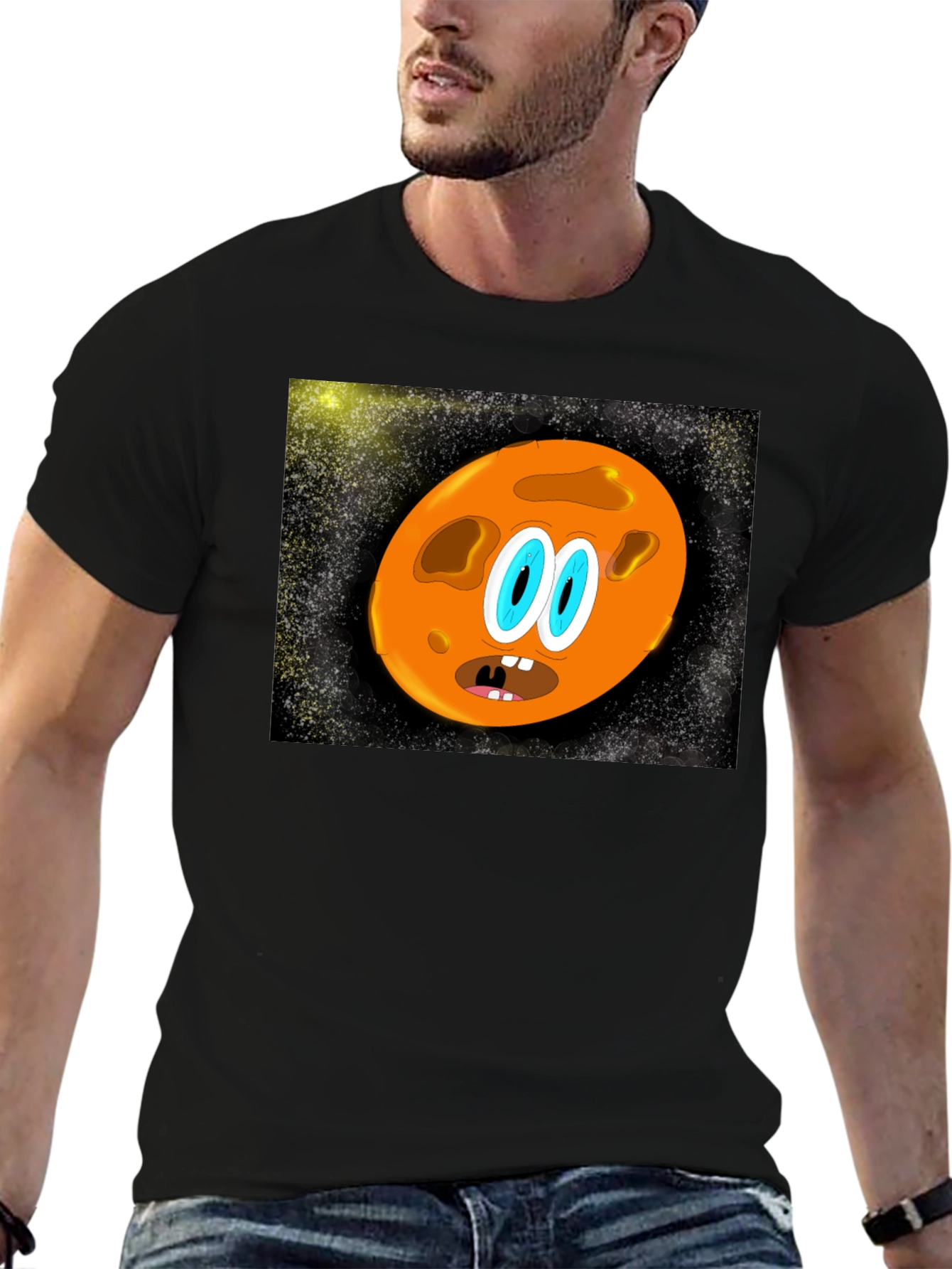 Cartoon Planet Graphic T-Shirt - Black