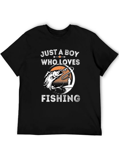 Boy Who Loves Fishing Graphic Tee - Black