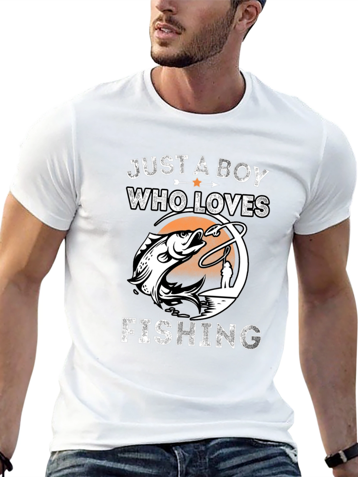 Boy Who Loves Fishing Graphic Tee - Black