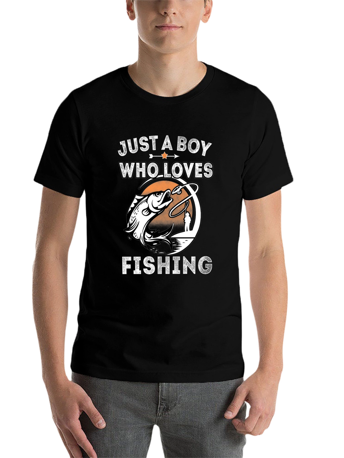 Boy Who Loves Fishing Graphic Tee - Black