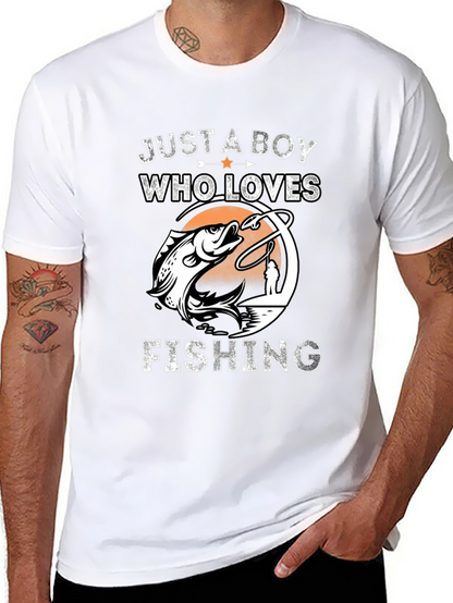 Boy Who Loves Fishing Graphic Tee - Black