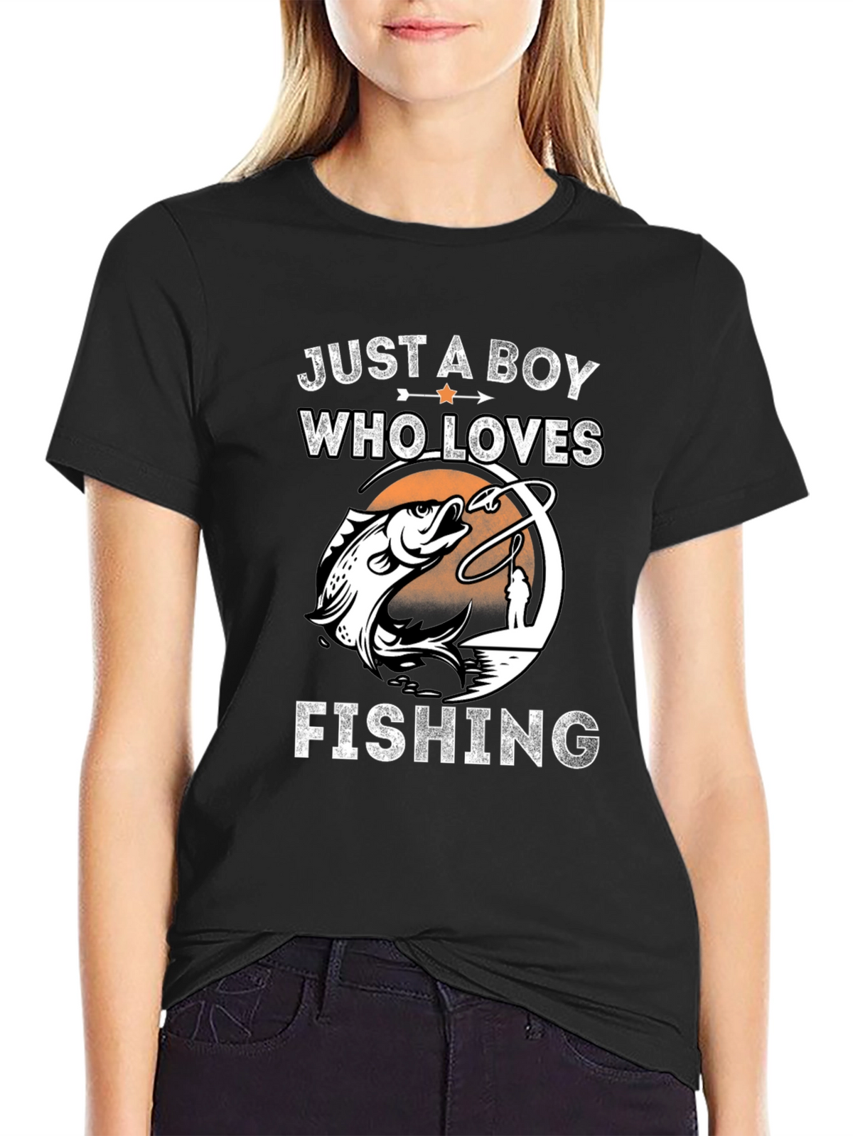 Boy Who Loves Fishing Graphic Tee - Black