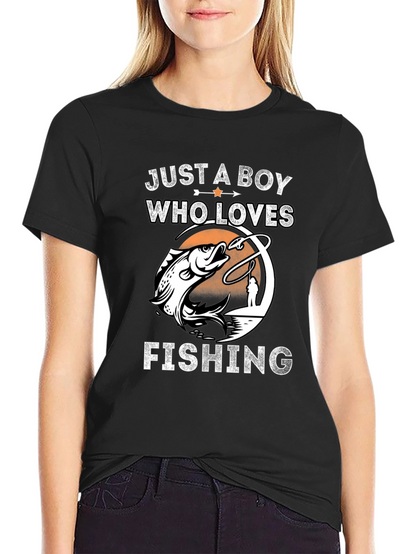 Boy Who Loves Fishing Graphic Tee - Black