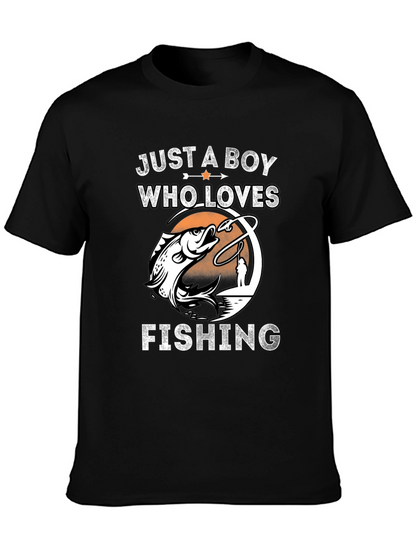Boy Who Loves Fishing Graphic Tee - Black