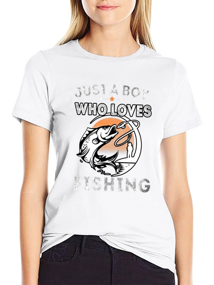 Boy Who Loves Fishing Graphic Tee - Black