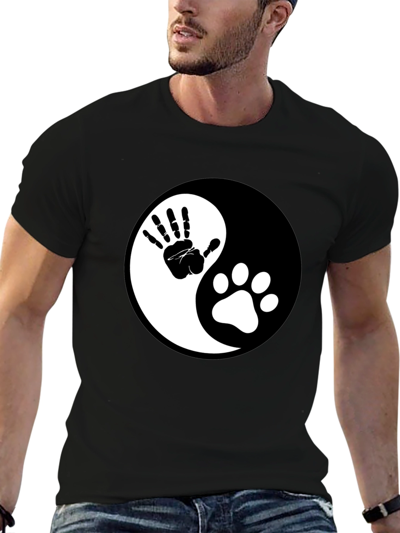 Yin Yang Hand & Paw Print Graphic Tee