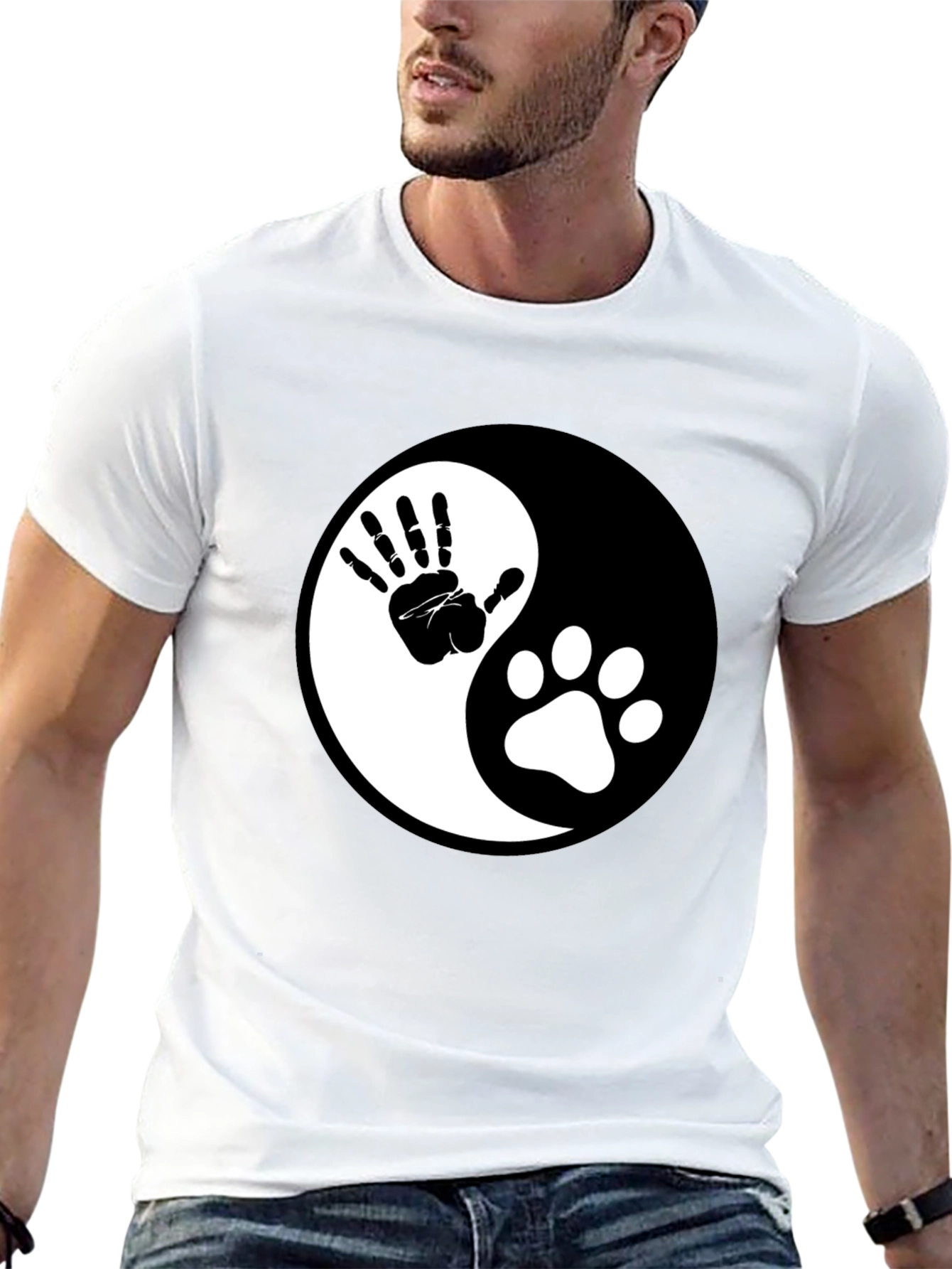 Yin Yang Hand & Paw Print Graphic Tee