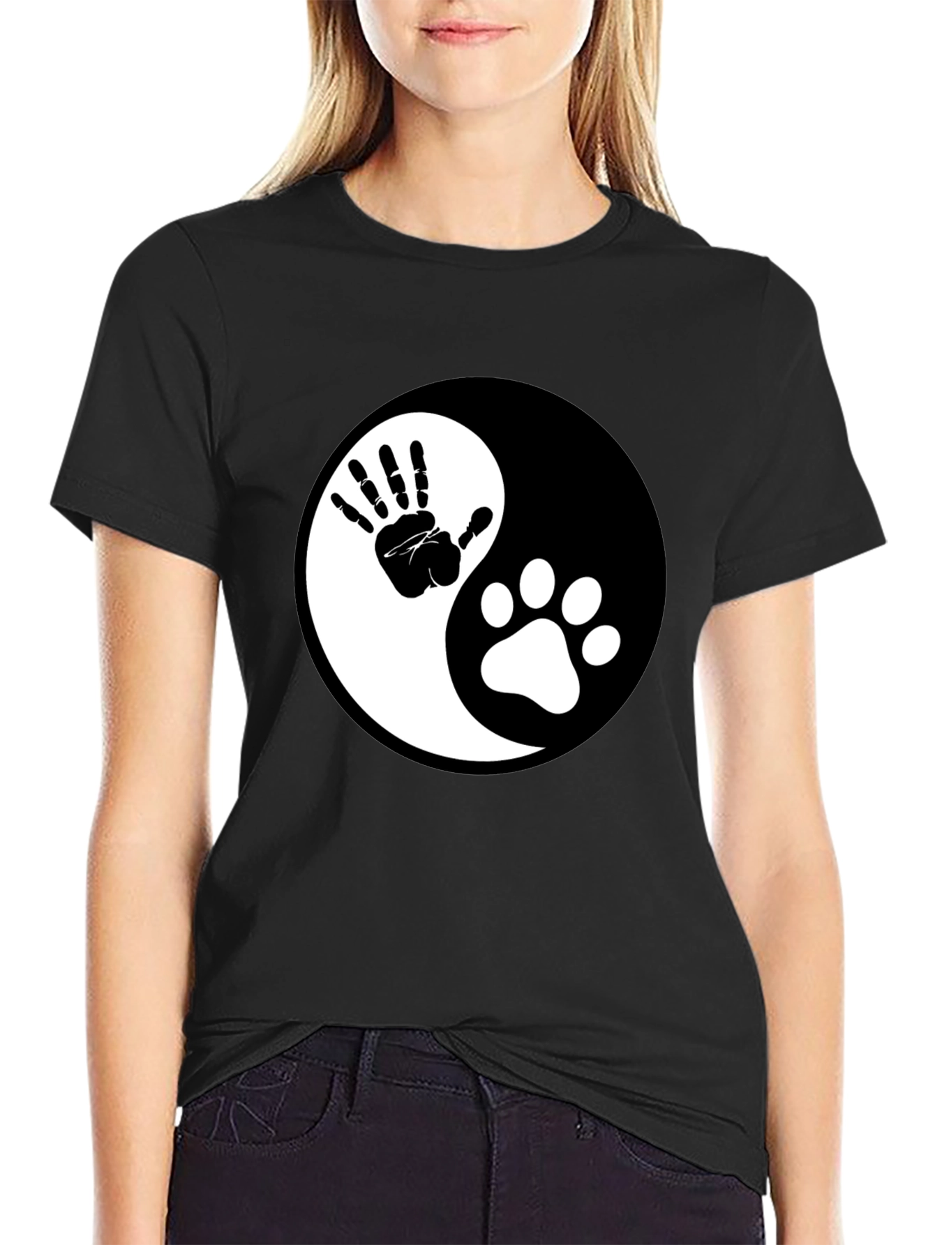 Yin Yang Hand & Paw Print Graphic Tee