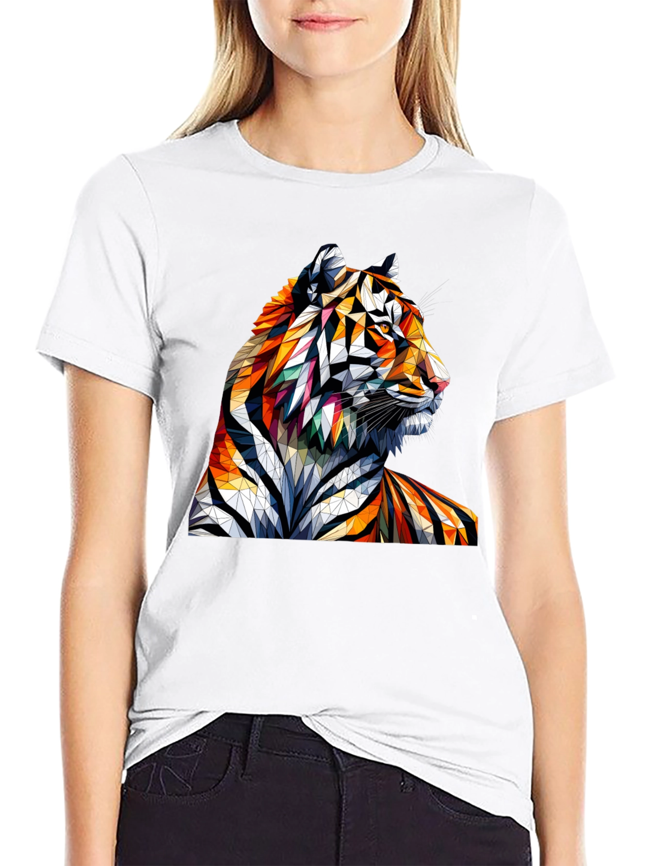Geometric Tiger Graphic Tee - Unique Animal Art Shirt