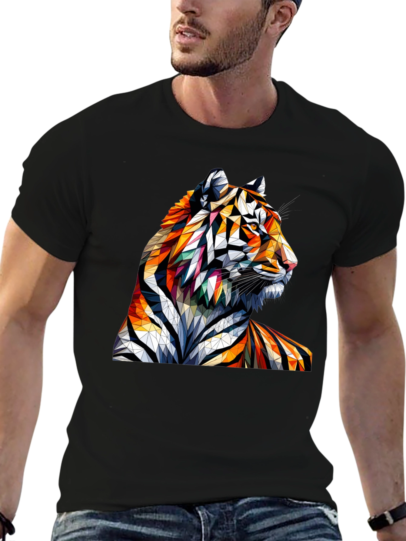Geometric Tiger Graphic Tee - Unique Animal Art Shirt