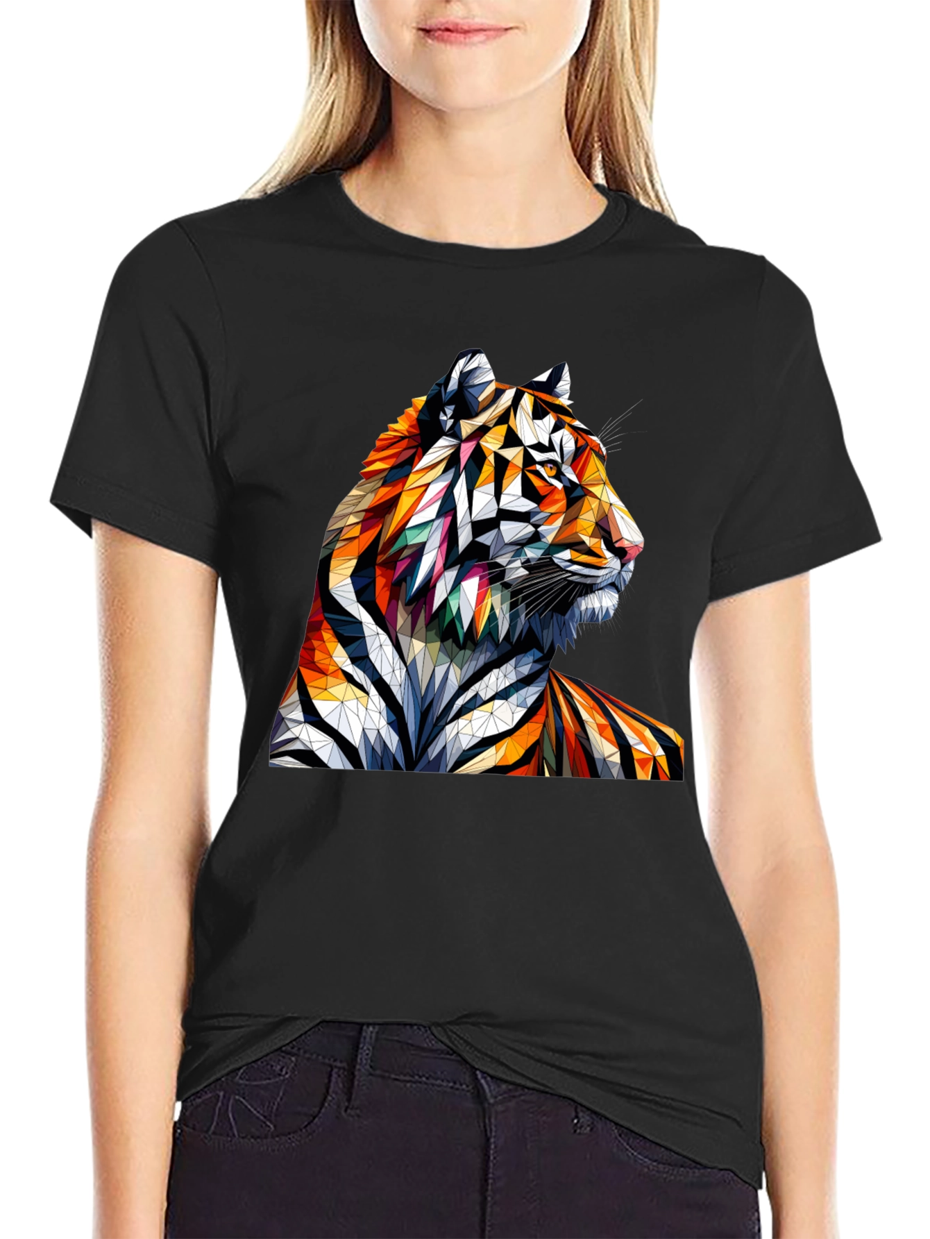 Geometric Tiger Graphic Tee - Unique Animal Art Shirt