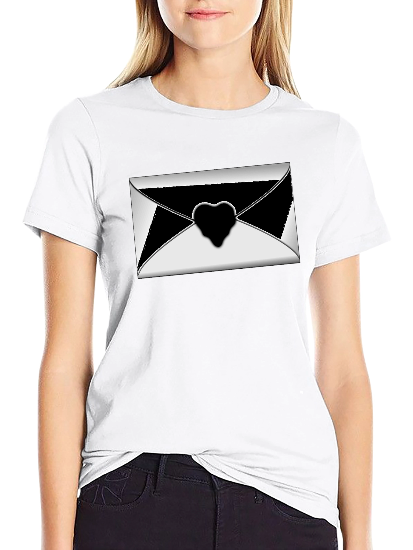 Stylish Black T-Shirt with Envelope Heart Graphic
