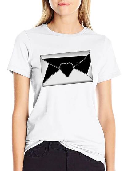 Stylish Black T-Shirt with Envelope Heart Graphic