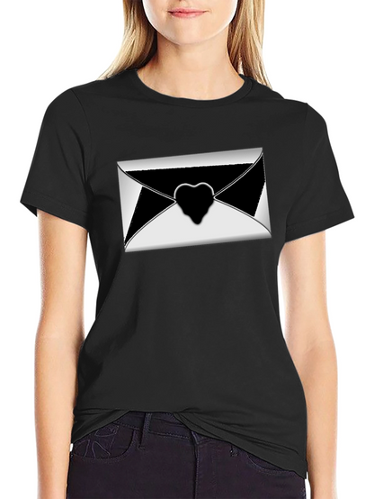 Stylish Black T-Shirt with Envelope Heart Graphic