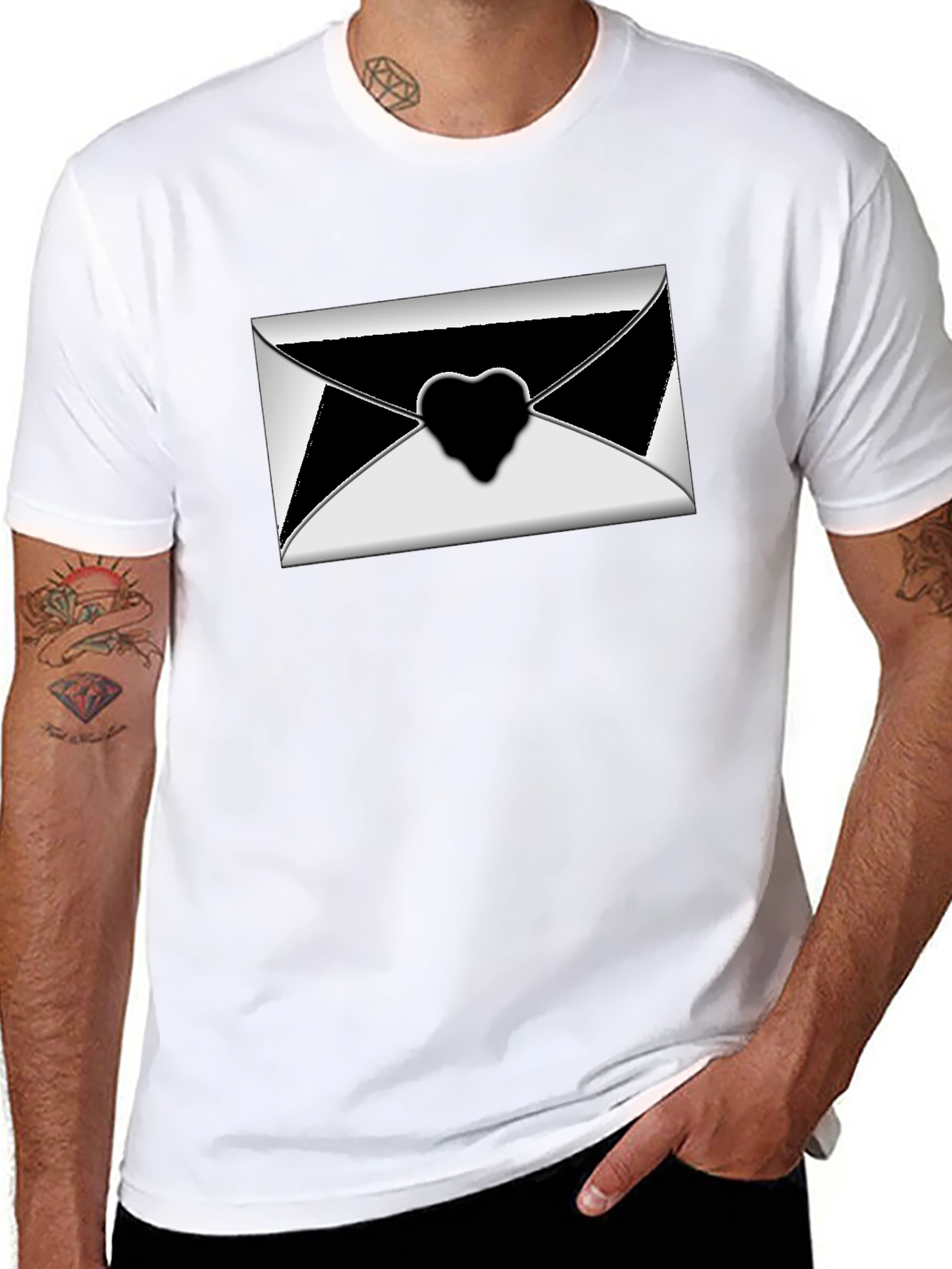 Stylish Black T-Shirt with Envelope Heart Graphic