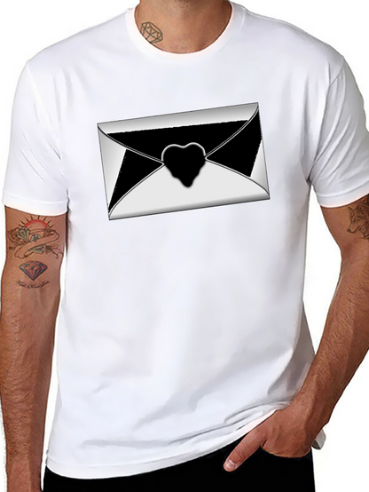 Stylish Black T-Shirt with Envelope Heart Graphic