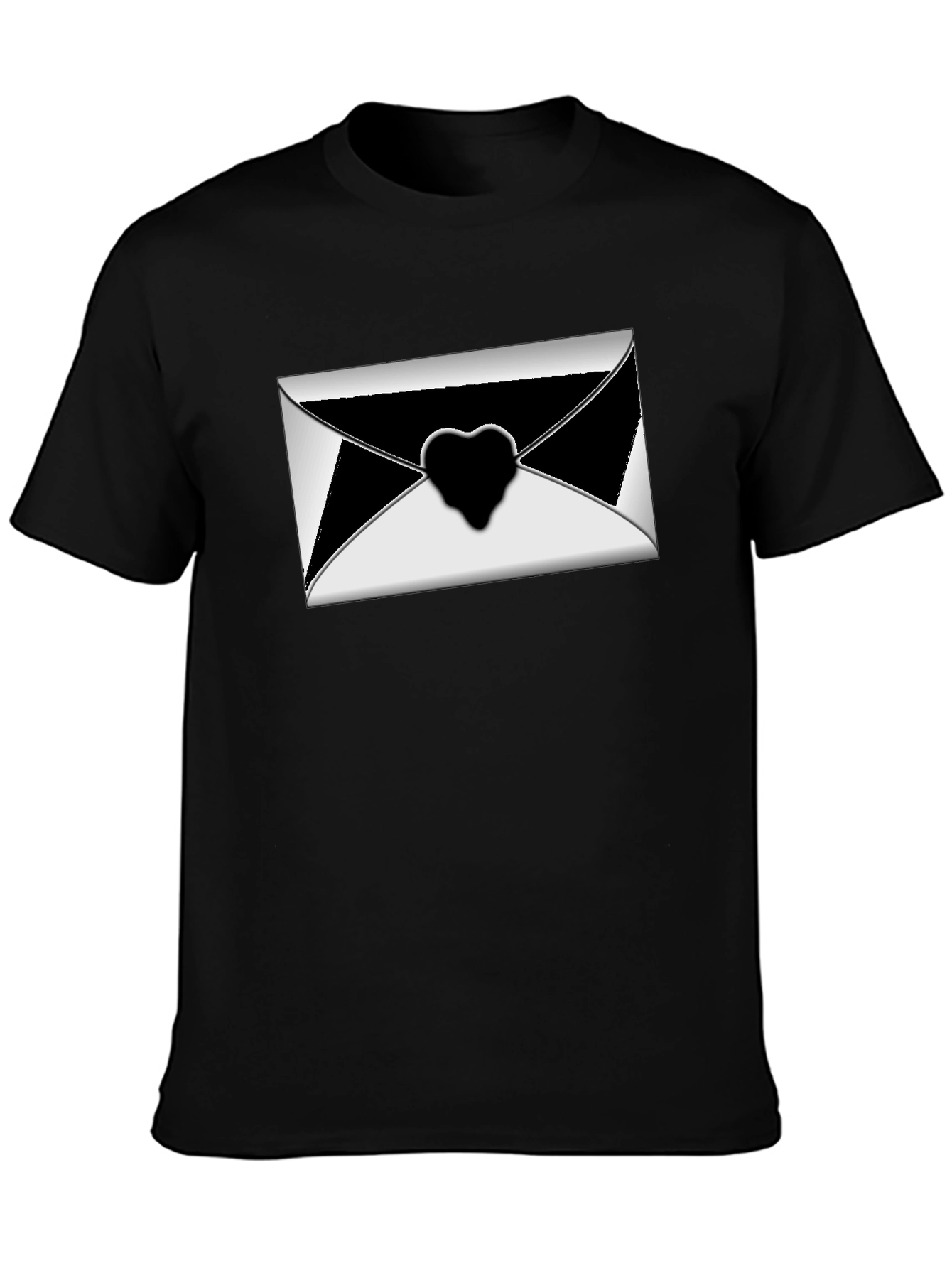 Stylish Black T-Shirt with Envelope Heart Graphic