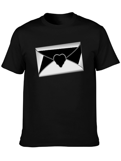 Stylish Black T-Shirt with Envelope Heart Graphic