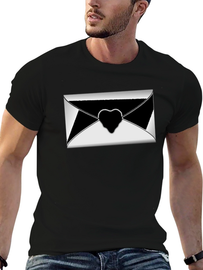 Stylish Black T-Shirt with Envelope Heart Graphic