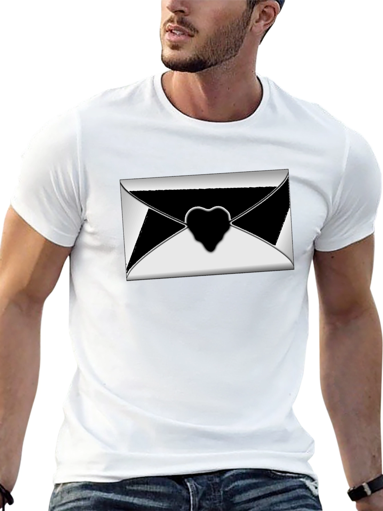 Stylish Black T-Shirt with Envelope Heart Graphic