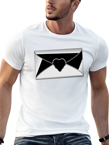 Stylish Black T-Shirt with Envelope Heart Graphic