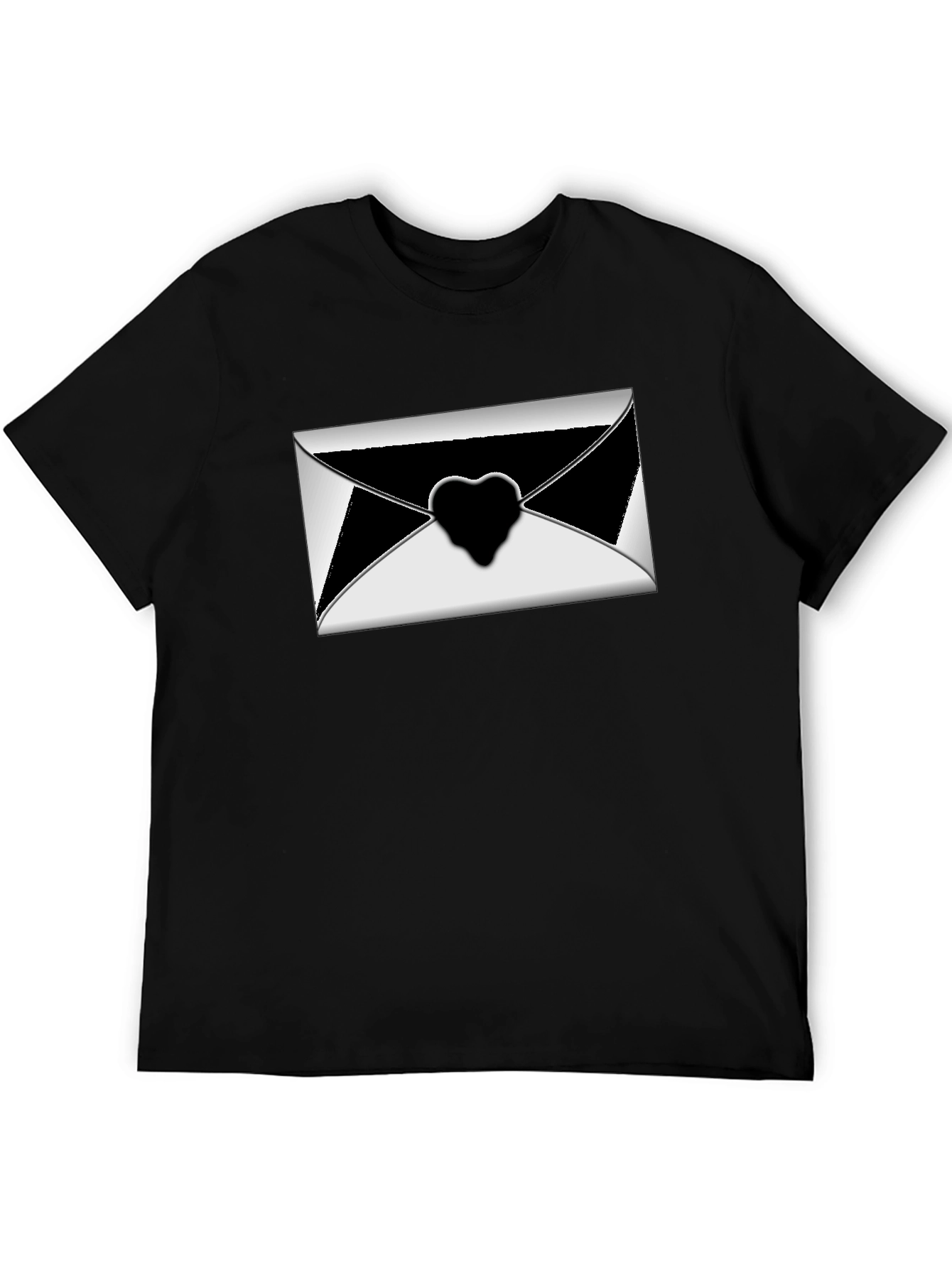 Stylish Black T-Shirt with Envelope Heart Graphic