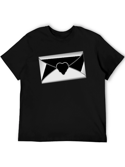 Stylish Black T-Shirt with Envelope Heart Graphic