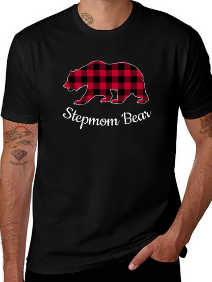 Stepmom Bear Buffalo Plaid Tee - Cozy Casual Top