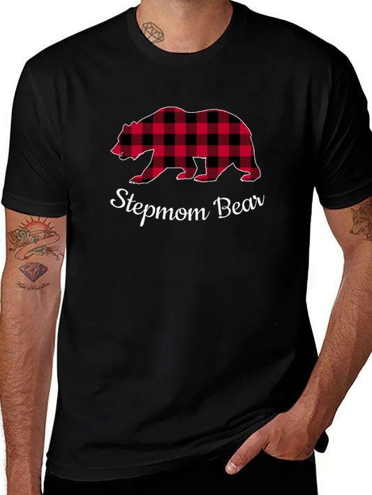 Stepmom Bear Buffalo Plaid Tee - Cozy Casual Top