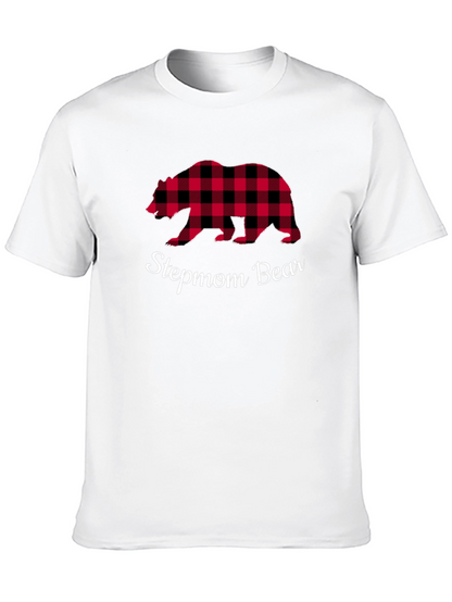 Stepmom Bear Buffalo Plaid Tee - Cozy Casual Top