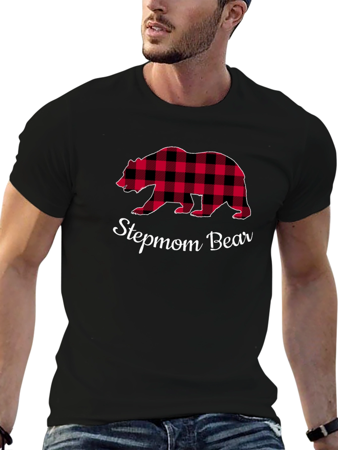 Stepmom Bear Buffalo Plaid Tee - Cozy Casual Top
