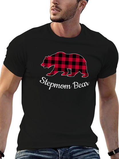 Stepmom Bear Buffalo Plaid Tee - Cozy Casual Top