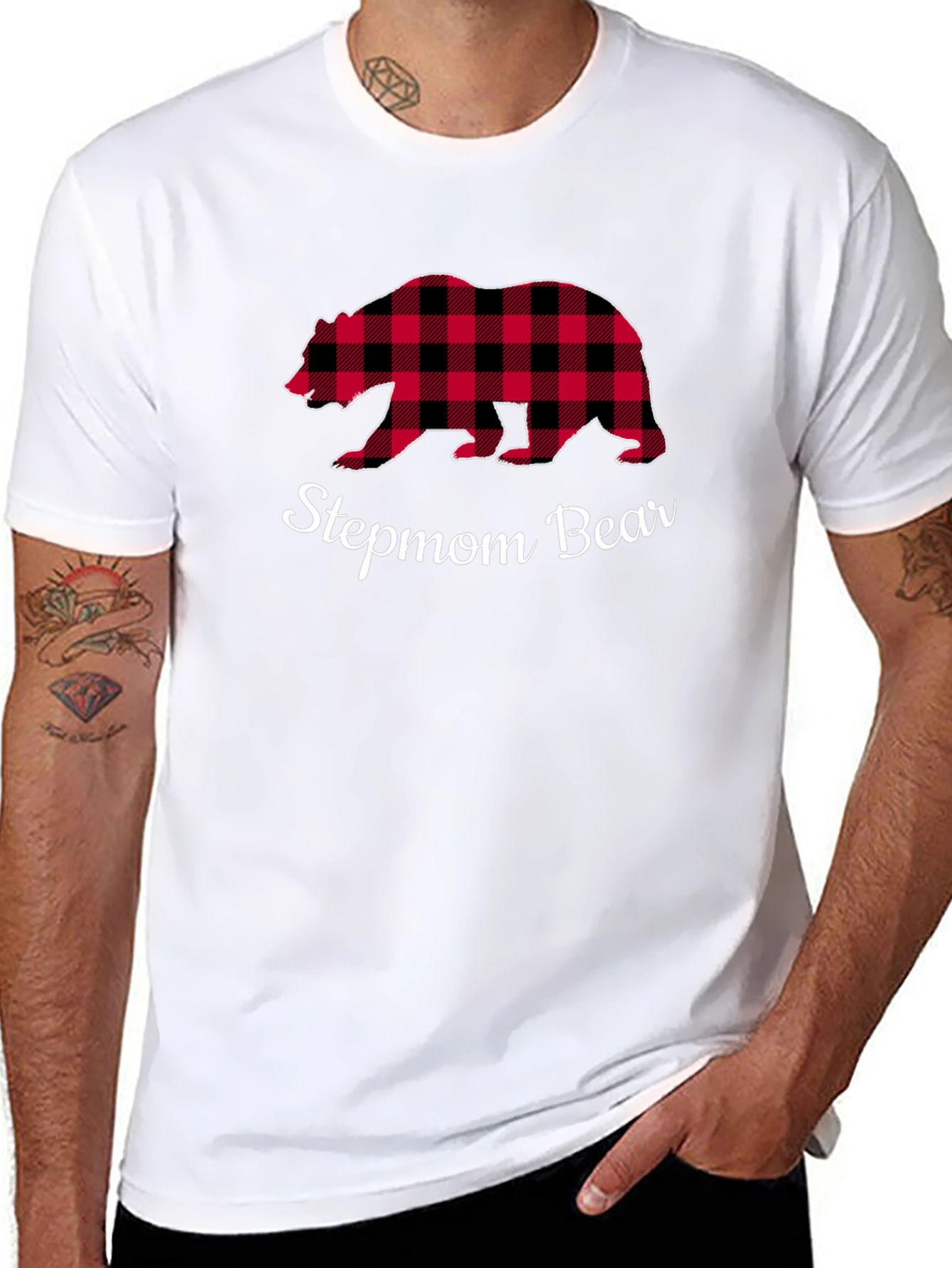 Stepmom Bear Buffalo Plaid Tee - Cozy Casual Top